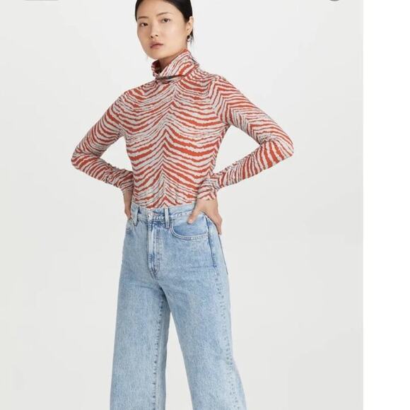 Proenza Schouler Women's White Orange Geometric Zebra Turtleneck Top Size XL - Picture 2 of 12